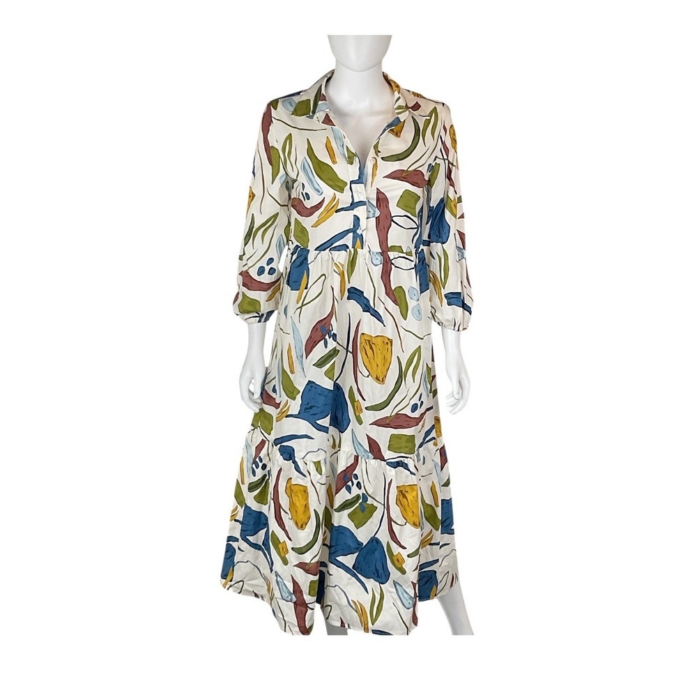 Rachel Zoe Abstract Print Midi Dress Shirt Dress Womens Casual - Picture 7 of 13